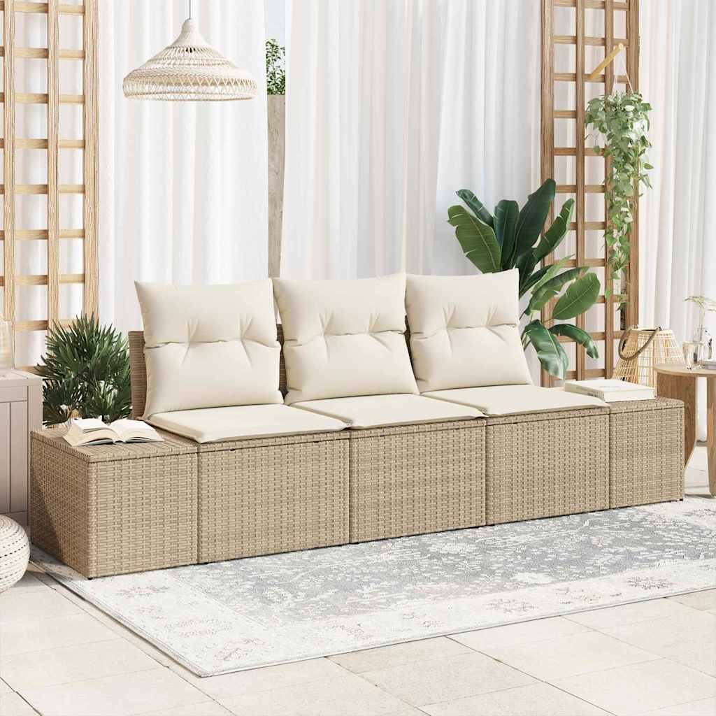 Garten-Sofa-Set mit Kissen mit Speicher 3 pcs Beige und Creme
